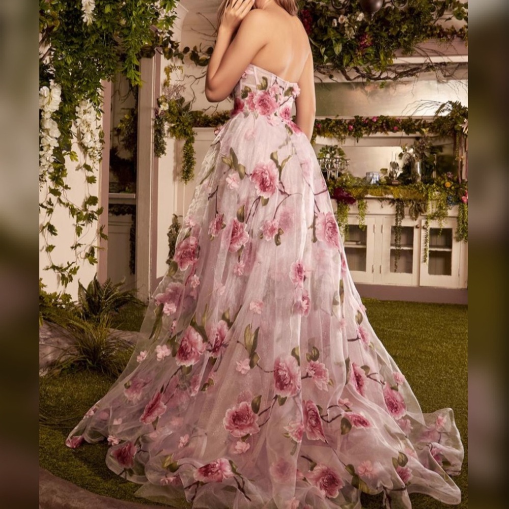 Vintage style rose floral ruffle prom dress or non traditional wedding dress - Picture 4 of 6